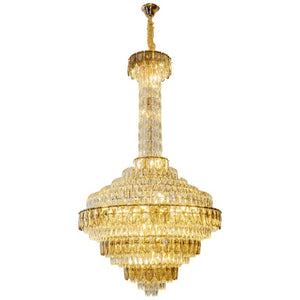 English Elm Large Gold Empire Chandelier K9 Crystal Prisms 39 Inch Foyer Fixture with Shell Accents W2869S00048
