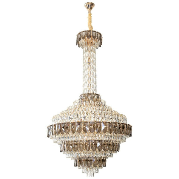 English Elm Large Gold Empire Chandelier K9 Crystal Prisms 39 Inch Foyer Fixture with Shell Accents W2869S00048