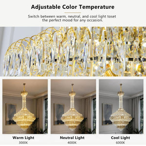 English Elm Large Gold Empire Chandelier K9 Crystal Prisms 39 Inch Foyer Fixture with Shell Accents W2869S00048