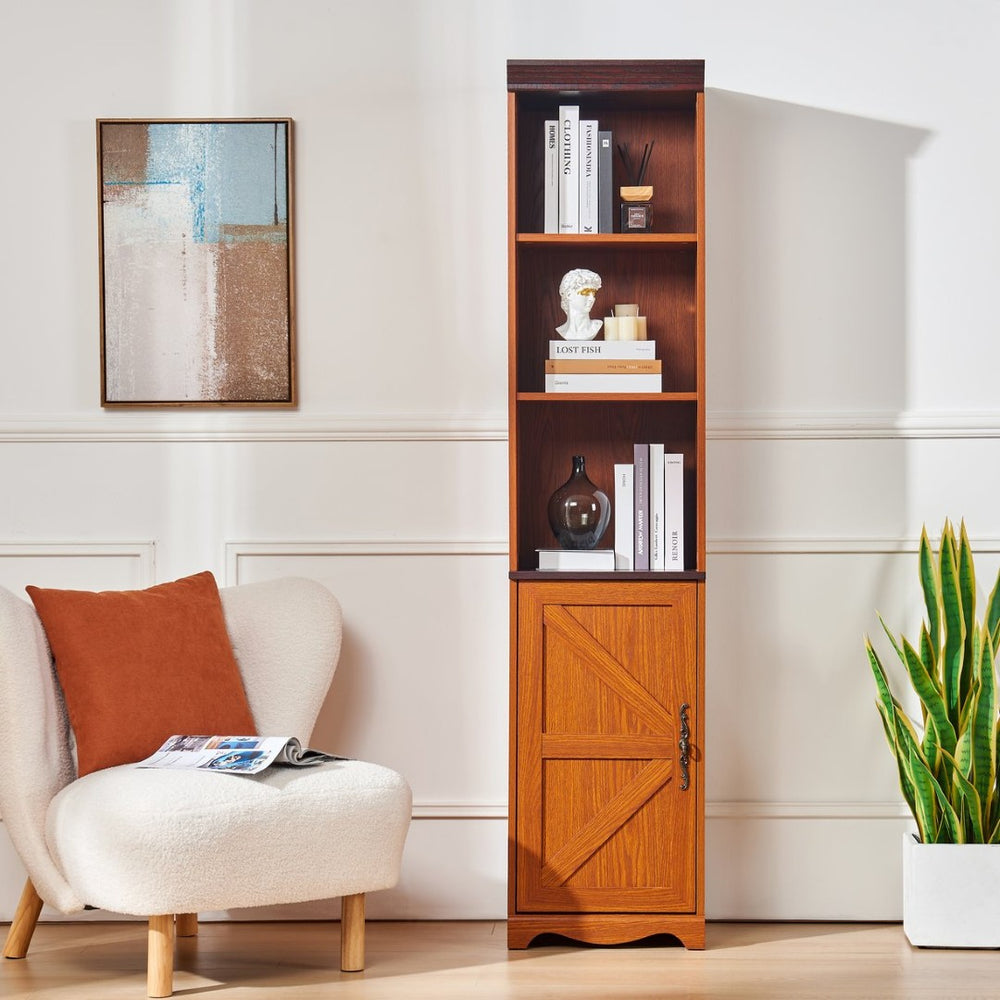English Elm 70.86"(180cm) Tall Modular Bookcase Freestanding Wood Grain Tower Shelf for Bedroom Living Room Dark Oak W2899P440962