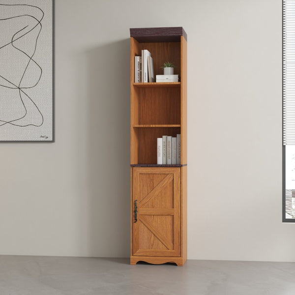English Elm 70.86"(180cm) Tall Modular Bookcase Freestanding Wood Grain Tower Shelf for Bedroom Living Room Dark Oak W2899P440962