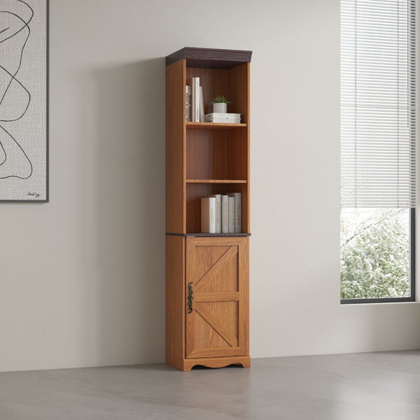 English Elm 70.86"(180cm) Tall Modular Bookcase Freestanding Wood Grain Tower Shelf for Bedroom Living Room Dark Oak W2899P440962