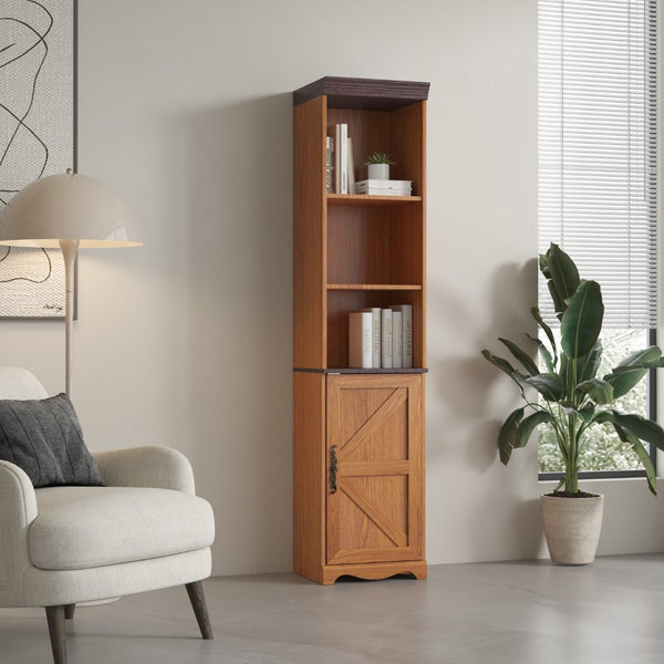 English Elm 70.86"(180cm) Tall Modular Bookcase Freestanding Wood Grain Tower Shelf for Bedroom Living Room Dark Oak W2899P440962