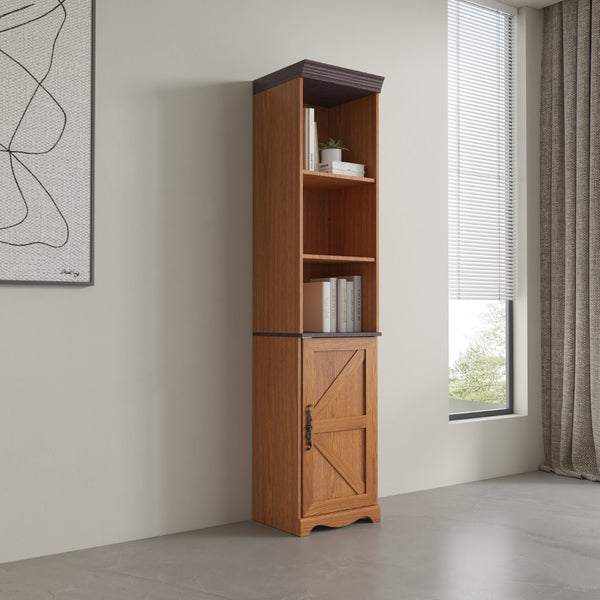 English Elm 70.86"(180cm) Tall Modular Bookcase Freestanding Wood Grain Tower Shelf for Bedroom Living Room Dark Oak W2899P440962