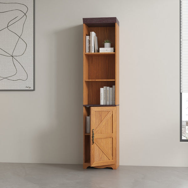 English Elm 70.86"(180cm) Tall Modular Bookcase Freestanding Wood Grain Tower Shelf for Bedroom Living Room Dark Oak W2899P440962