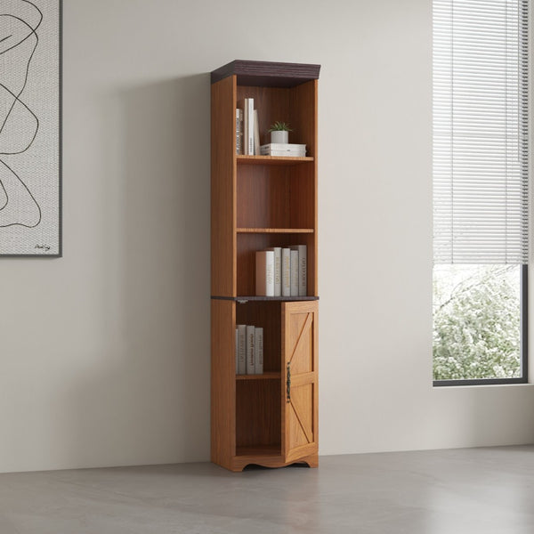 English Elm 70.86"(180cm) Tall Modular Bookcase Freestanding Wood Grain Tower Shelf for Bedroom Living Room Dark Oak W2899P440962
