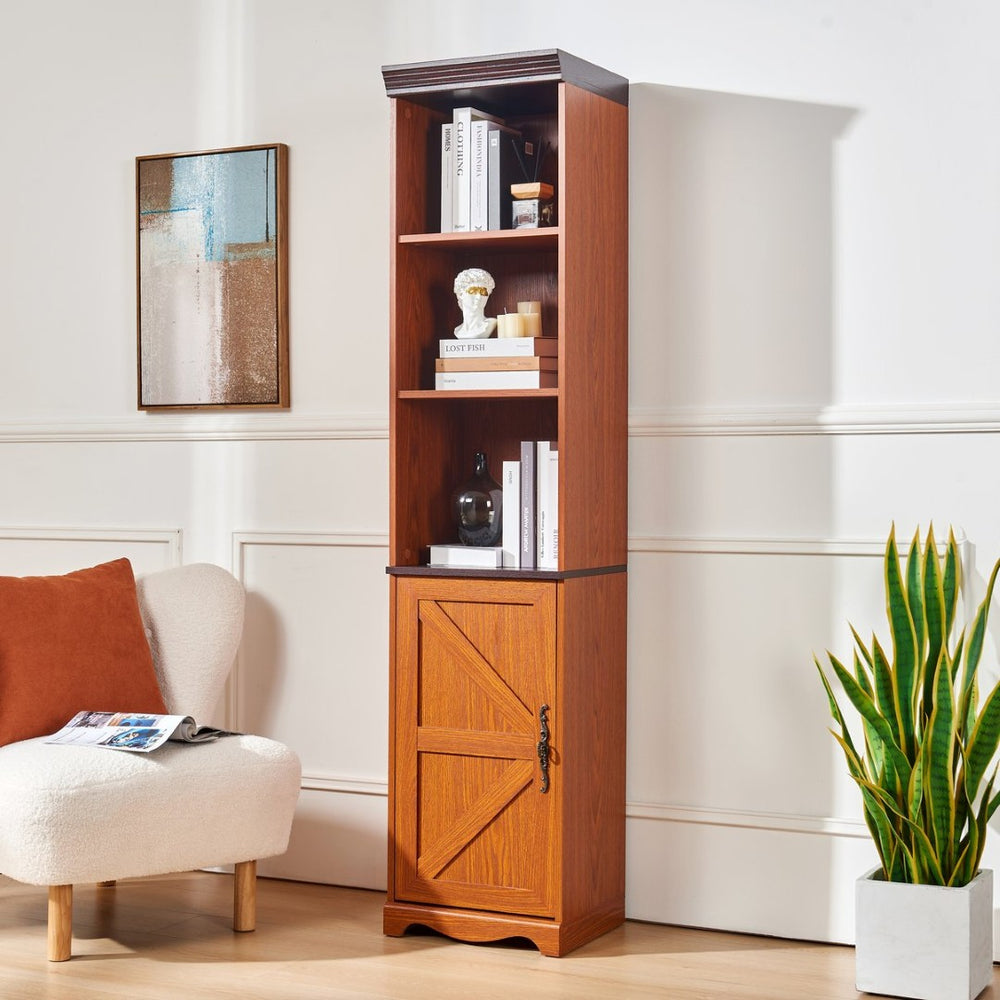English Elm 70.86"(180cm) Tall Modular Bookcase Freestanding Wood Grain Tower Shelf for Bedroom Living Room Dark Oak W2899P440962