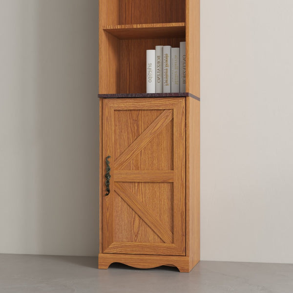 English Elm 70.86"(180cm) Tall Modular Bookcase Freestanding Wood Grain Tower Shelf for Bedroom Living Room Dark Oak W2899P440962