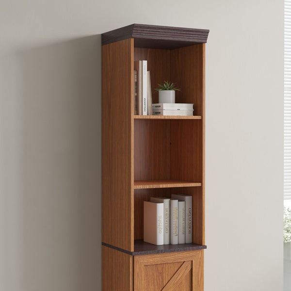 English Elm 70.86"(180cm) Tall Modular Bookcase Freestanding Wood Grain Tower Shelf for Bedroom Living Room Dark Oak W2899P440962