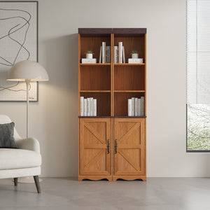 English Elm 70.86"(180cm) Tall Modular Bookcase Freestanding Wood Grain Tower Shelf for Bedroom Living Room Dark Oak W2899P440962