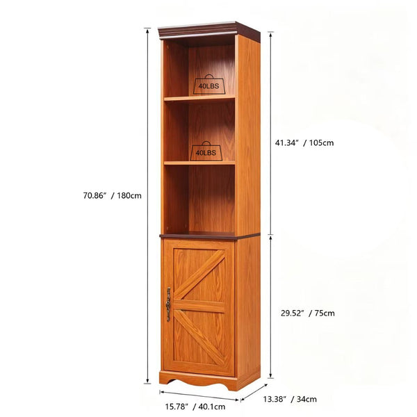 English Elm 70.86"(180cm) Tall Modular Bookcase Freestanding Wood Grain Tower Shelf for Bedroom Living Room Dark Oak W2899P440962