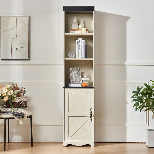 English Elm 70.86"(180cm) Tall Modular Bookcase Freestanding Wood Grain Tower Shelf for Bedroom Living Room White W2899P440963