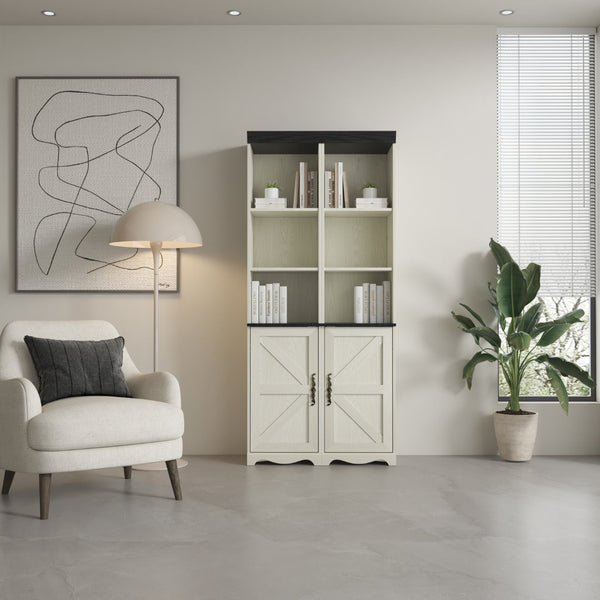 English Elm 70.86"(180cm) Tall Modular Bookcase Freestanding Wood Grain Tower Shelf for Bedroom Living Room White W2899P440963