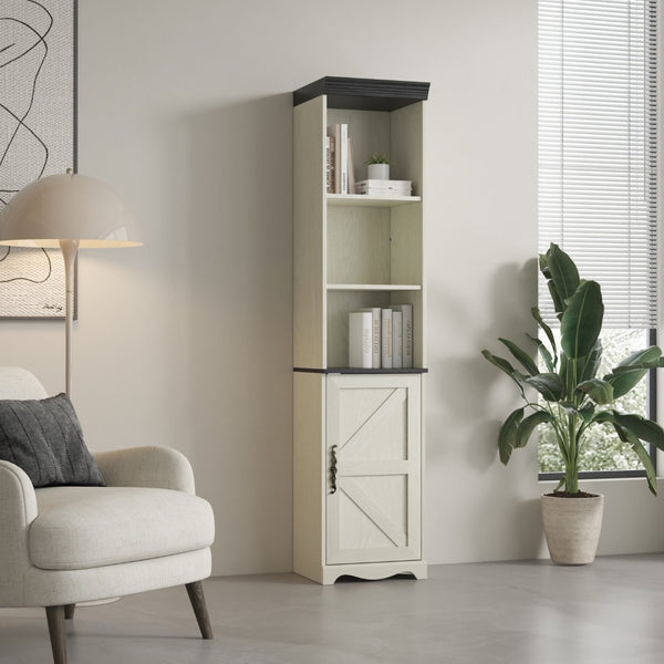 English Elm 70.86"(180cm) Tall Modular Bookcase Freestanding Wood Grain Tower Shelf for Bedroom Living Room White W2899P440963