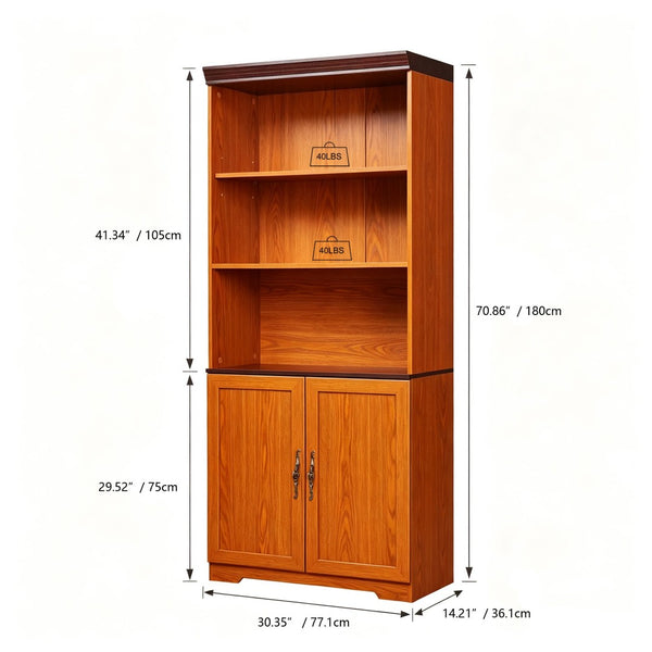 English Elm 70.86(180Cm Tall Barn Door Bookcase Five Tier MDF Cube Shelving for Living Room Dark Oak W2899P440964