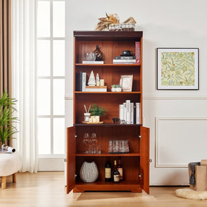 English Elm 70.86(180Cm Tall Barn Door Bookcase Five Tier MDF Cube Shelving for Living Room Dark Oak W2899P440964
