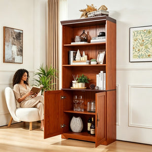 English Elm 70.86(180Cm Tall Barn Door Bookcase Five Tier MDF Cube Shelving for Living Room Dark Oak W2899P440964