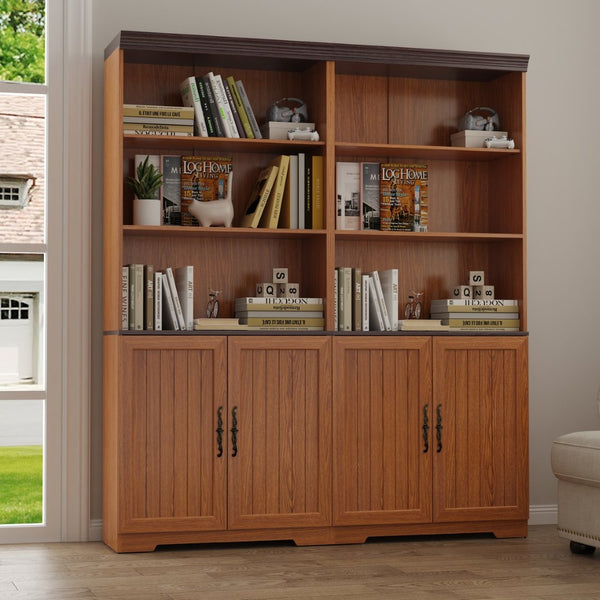 English Elm 70.86(180Cm Tall Barn Door Bookcase Five Tier MDF Cube Shelving for Living Room Dark Oak W2899P440964