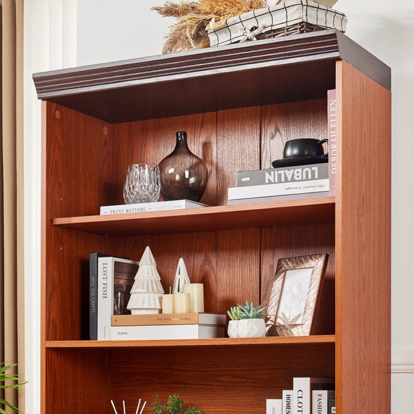 English Elm 70.86(180Cm Tall Barn Door Bookcase Five Tier MDF Cube Shelving for Living Room Dark Oak W2899P440964