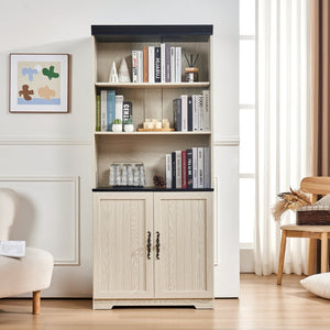 English Elm 70.86(180Cm Tall Barn Door Bookcase Five Tier MDF Cube Shelving for Living Room White W2899P440965