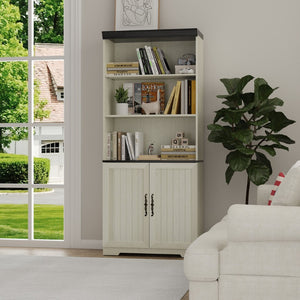 English Elm 70.86(180Cm Tall Barn Door Bookcase Five Tier MDF Cube Shelving for Living Room White W2899P440965