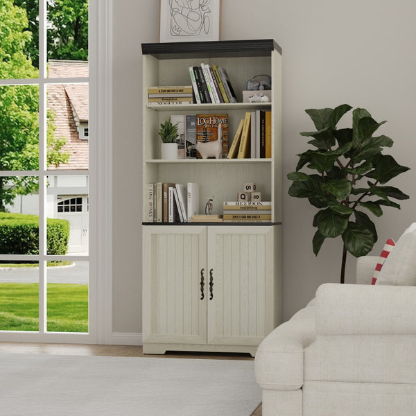 English Elm 70.86(180Cm Tall Barn Door Bookcase Five Tier MDF Cube Shelving for Living Room White W2899P440965