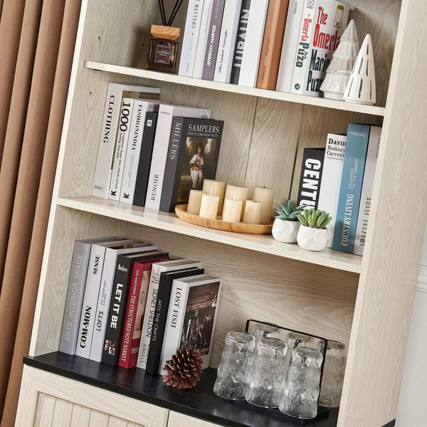 English Elm 70.86(180Cm Tall Barn Door Bookcase Five Tier MDF Cube Shelving for Living Room White W2899P440965