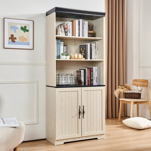 English Elm 70.86(180Cm Tall Barn Door Bookcase Five Tier MDF Cube Shelving for Living Room White W2899P440965