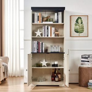English Elm 70.86(180Cm Tall Barn Door Bookcase Five Tier MDF Cube Shelving for Living Room White W2899P440965
