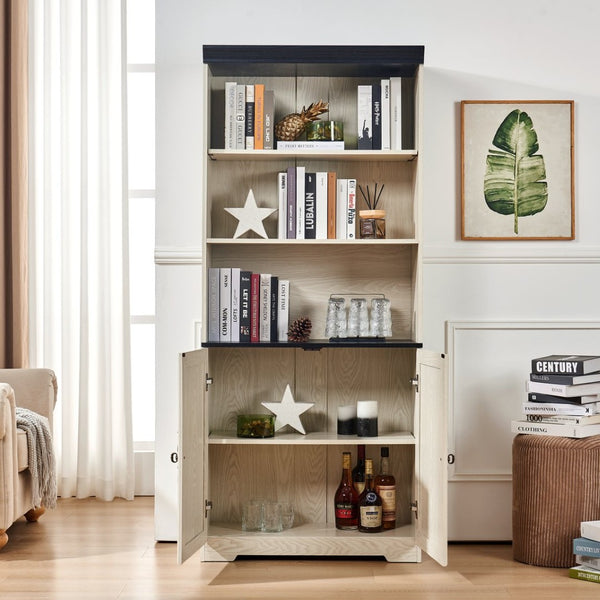 English Elm 70.86(180Cm Tall Barn Door Bookcase Five Tier MDF Cube Shelving for Living Room White W2899P440965