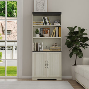 English Elm 70.86(180Cm Tall Barn Door Bookcase Five Tier MDF Cube Shelving for Living Room White W2899P440965