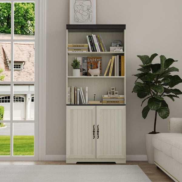 English Elm 70.86(180Cm Tall Barn Door Bookcase Five Tier MDF Cube Shelving for Living Room White W2899P440965