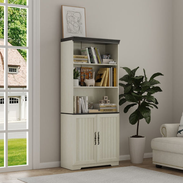 English Elm 70.86(180Cm Tall Barn Door Bookcase Five Tier MDF Cube Shelving for Living Room White W2899P440965