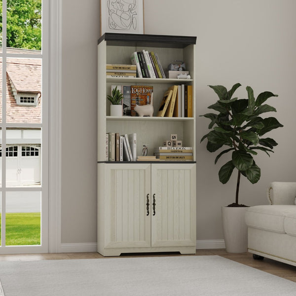 English Elm 70.86(180Cm Tall Barn Door Bookcase Five Tier MDF Cube Shelving for Living Room White W2899P440965