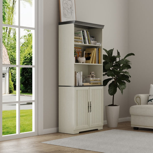 English Elm 70.86(180Cm Tall Barn Door Bookcase Five Tier MDF Cube Shelving for Living Room White W2899P440965