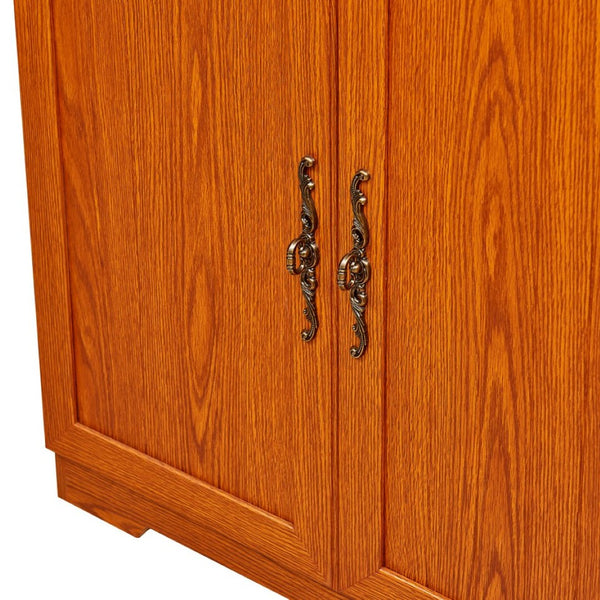 English Elm 70.86(180Cm Tall Corner Display Cabinet 5 Tier Mirrored Back Tempered Glass Modern Dark Oak W2899P440966