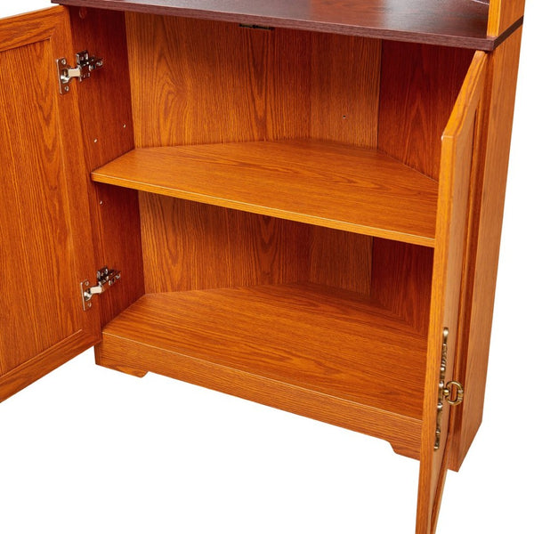 English Elm 70.86(180Cm Tall Corner Display Cabinet 5 Tier Mirrored Back Tempered Glass Modern Dark Oak W2899P440966