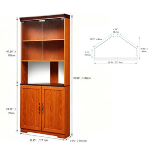 English Elm 70.86(180Cm Tall Corner Display Cabinet 5 Tier Mirrored Back Tempered Glass Modern Dark Oak W2899P440966