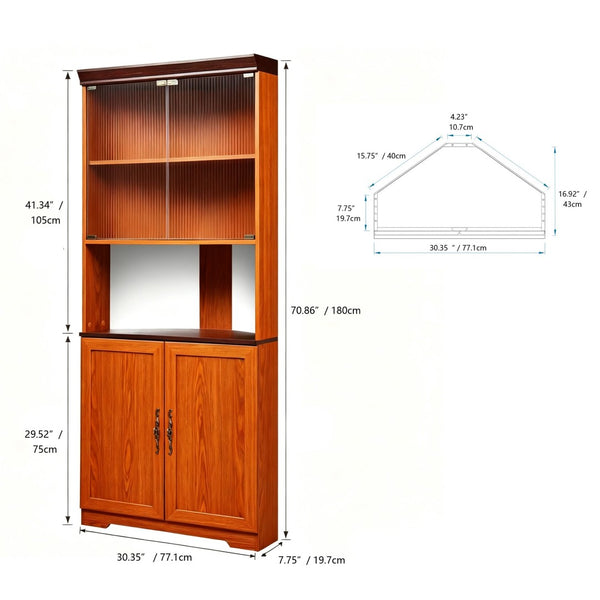 English Elm 70.86(180Cm Tall Corner Display Cabinet 5 Tier Mirrored Back Tempered Glass Modern Dark Oak W2899P440966