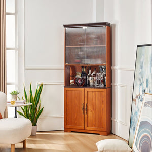 English Elm 70.86(180Cm Tall Corner Display Cabinet 5 Tier Mirrored Back Tempered Glass Modern Dark Oak W2899P440966