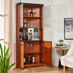 English Elm 70.86(180Cm Tall Corner Display Cabinet 5 Tier Mirrored Back Tempered Glass Modern Dark Oak W2899P440966