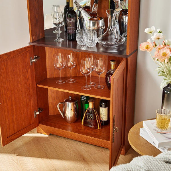English Elm 70.86(180Cm Tall Corner Display Cabinet 5 Tier Mirrored Back Tempered Glass Modern Dark Oak W2899P440966