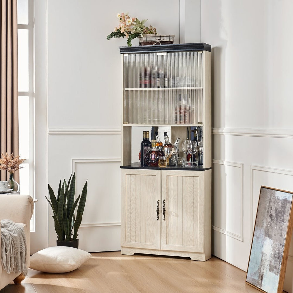 English Elm 70.86(180Cm Tall Corner Display Cabinet 5 Tier Mirrored Back Tempered Glass Modern White W2899P440967