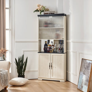 English Elm 70.86(180Cm Tall Corner Display Cabinet 5 Tier Mirrored Back Tempered Glass Modern White W2899P440967