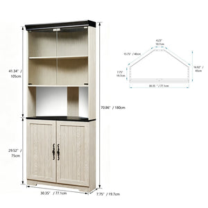 English Elm 70.86(180Cm Tall Corner Display Cabinet 5 Tier Mirrored Back Tempered Glass Modern White W2899P440967