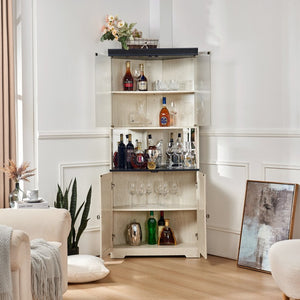 English Elm 70.86(180Cm Tall Corner Display Cabinet 5 Tier Mirrored Back Tempered Glass Modern White W2899P440967