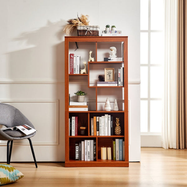 English Elm Free Standing Tall Open Cubby Bookcase Mdf Wood Grain Shelving Unit for Living Room Office Dark Oak W2899P479670
