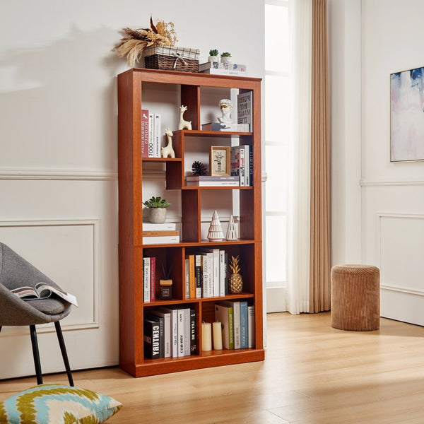 English Elm Free Standing Tall Open Cubby Bookcase Mdf Wood Grain Shelving Unit for Living Room Office Dark Oak W2899P479670