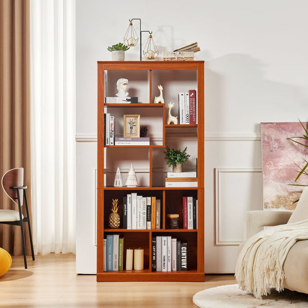 English Elm Free Standing Tall Open Cubby Bookcase Mdf Wood Grain Shelving Unit for Living Room Office Dark Oak W2899P479670