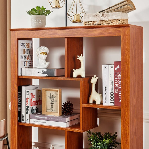 English Elm Free Standing Tall Open Cubby Bookcase Mdf Wood Grain Shelving Unit for Living Room Office Dark Oak W2899P479670